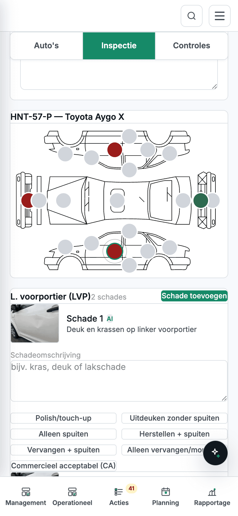 Q-Entra inspectiedossier met voertuigkaart op iPhone